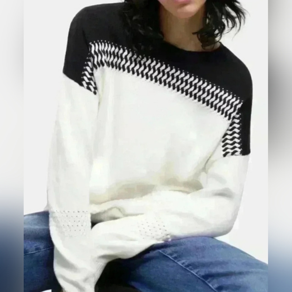 The Kooples Oversized Jumper Sweater Mixed Stitch Luxury Cotton/Cashmere Women